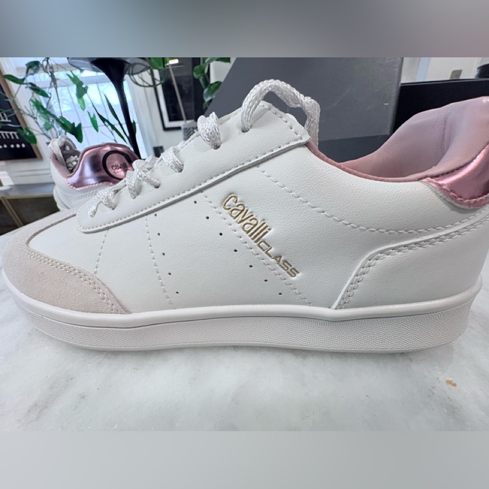 Cavalli Class White Sneakers with Pink Highlights